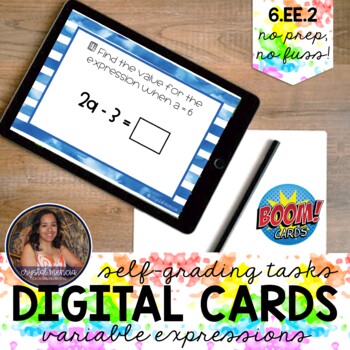 Preview of 6EE2 Variable Expression Boom Cards™ | Distance Learning Digital Math Task Cards