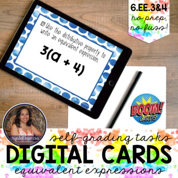 Preview of 6EE4 Equivalent Expressions Boom Cards™ | Distance Learning Digital Math Tasks
