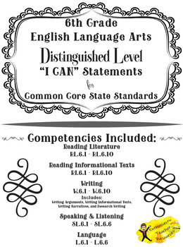 Preview of 6LA Distinguished Level I CAN Statements for CCSS