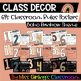 6Ps Classroom Rules Posters - Boho Rainbow