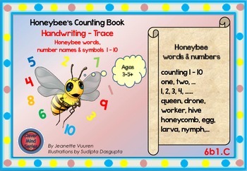 Preview of HANDWRITING CARDS: HONEY BEE WORDS & PICTURES & NUMBER 1 - 10 - 6b1C