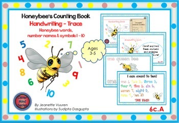 Preview of HANDWRITING CARDS:HONEYBEE'S COUNTING BOOK-VOL 6-COLORED PICTURES-WHITE BGR-6cA