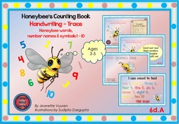 Preview of HANDWRITING CARDS: HONEY BEE WORDS & PICTURES & NUMBER 1 - 10, COLORED BGR - 6dA