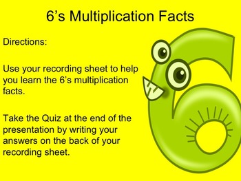 Preview of 6's Multiplication Facts Interactive PowerPoint with Graphic Organizer and Quiz
