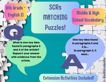 Preview of 6th-10th grade! SCRs - Matching Puzzles Q & A - Restate & Answer - STAAR 2.0