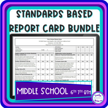 Preview of Standards Based Report Cards BUNDLE 6th, 7th, 8th Grade Common Core Quarters