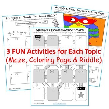 6th 7th 8th grade math mazes riddles coloring pages bundle back to