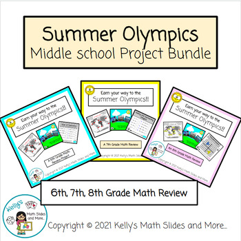Preview of 6th, 7th, & 8th Grade Math Review Bundle - PBL - Summer Olympics Projects