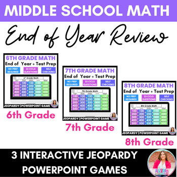 Preview of Middle School Math Skills End of Year Review 6th 7th 8th Jeopardy Powerpoint