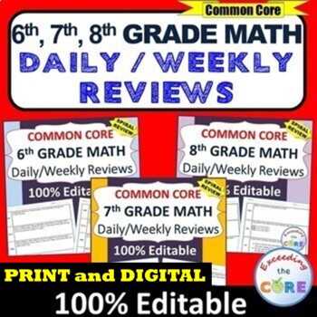 Preview of 6th, 7th, 8th Grade SPIRAL MATH REVIEW BUNDLE | Google 