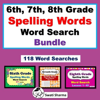 Preview of 118, 6th, 7th, 8th Grade Spelling Words Word Search Bundle, Vocabulary Sub Plan