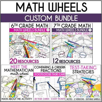 Preview of 6th, 7th Grade Math Wheels, Math About Me, Test-Taking Strategies Custom Bundle