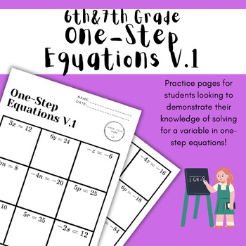Preview of One Step Equations Worksheet V.1 - 6th & 7th Grade Middle School Math