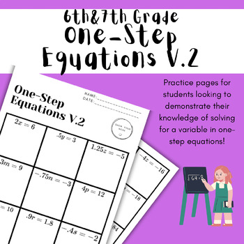 Preview of One Step Equations Worksheet V.2 - 6th & 7th Grade Middle School Math
