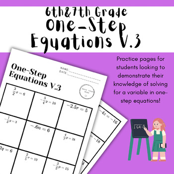 Preview of One Step Equations Worksheet V.3 - 6th & 7th Grade Middle School Math
