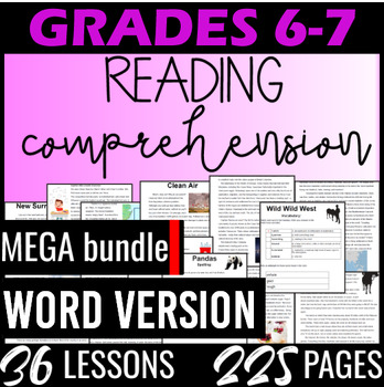 Preview of 6th 7th Grade Reading Comprehension Passages and Questions MEGA Bundle (Word)