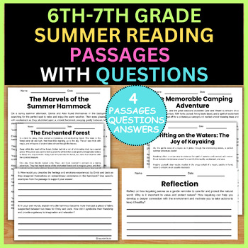Preview of 6th-7th Grade Summer Reading Fluency Comprehension Passages M-Choice Questions