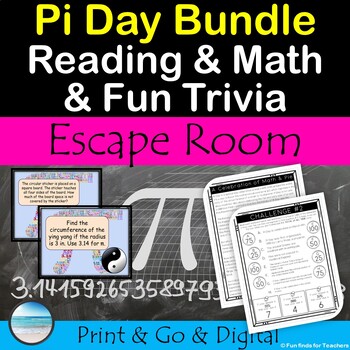 Preview of Pi Day Activities Middle School Reading Passage Math & Fun Digital Escape Room