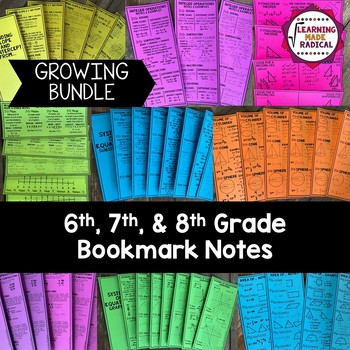 Preview of 6th, 7th and 8th Grade Bookmark Notes Bundle