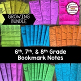 6th, 7th and 8th Grade Bookmark Notes Bundle