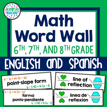 Preview of 6th, 7th, and 8th Grade Math ENGLISH AND SPANISH Word Wall