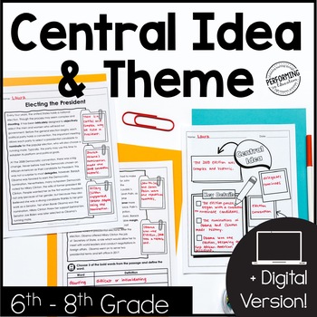 Preview of 6th-8th Grade Central Idea & Theme | Middle School Reading Unit
