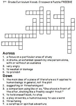 7th Grade Vocabulary Crossword Puzzles