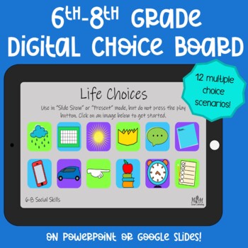 Preview of 6th-8th Grade Digital Choice Board / Distance Learning / Good & Bad Choices