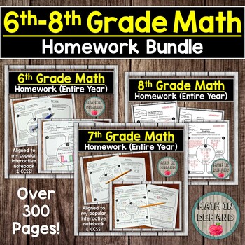 Preview of 6th, 7th, & 8th Grade Math Homework Bundle (Entire Year)