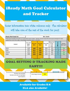 Preview of 6th-8th Grade iReady Math Goal Setting Calculator