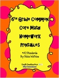 6th Common Core Math Homework Printables *All Standards*
