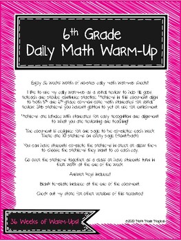 Preview of 6th Grade- 36 Weeks of No-Prep Daily Math Warm-Ups