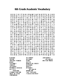 6th Grade Academic Vocabulary Word Search by Amanda Harville | TpT