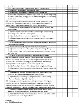 ELAR TEKS Checklist 6th Grade (9 Weeks Checks) | TpT