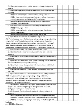 ELAR TEKS Checklist 6th Grade (9 Weeks Checks) | TpT