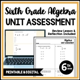 6th Grade Algebra Unit Assessment, Common Core Math Test, 