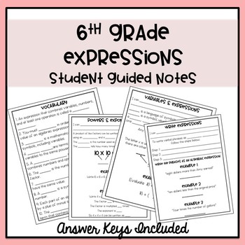 Preview of 6th Grade Algebraic Expressions Guided Notes