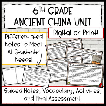 Preview of 6th Grade Ancient China | Guided Notes, Vocabulary, Assessment, and MORE!