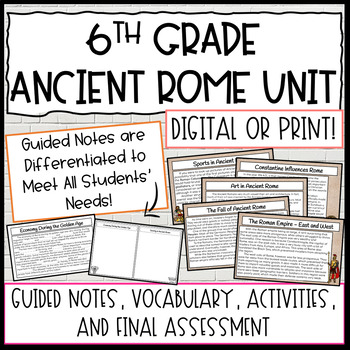 Preview of 6th Grade Ancient Rome | Guided Notes, Vocabulary, Activities, Assessment