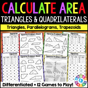 Preview of Area of Triangles, Parallelograms, Trapezoids, Composite Figures Worksheet Games