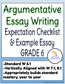 Preview of 6th Grade Argumentative Essay Writing Checklist & Model/Example Essay