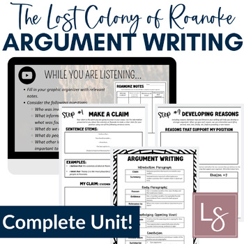Preview of 6th Grade Writing - Argumentative Writing Unit Plan - Roanoke the Lost Colony