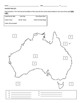 6th Grade Australia Map Quiz & Key by Hoover's Hacks | TPT