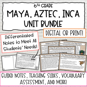 Preview of 6th Grade Aztec, Inca, Maya Guided Notes | Guided Notes, Vocabulary, & More!