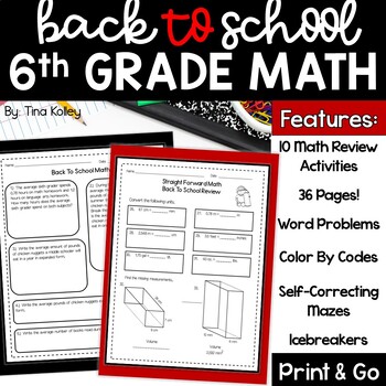 Preview of 6th Grade Back to School Math Activities - Middle School Back to School Math