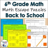 Middle School Math Back to School Math Escape Puzzles - Grade 6