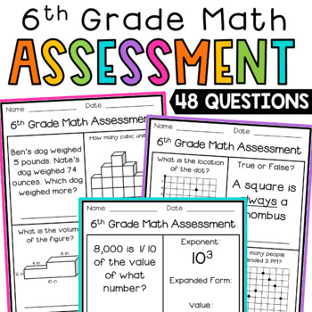 Preview of Beginning of the Year 6th Grade Math Pre Assessment 5th Grade Review