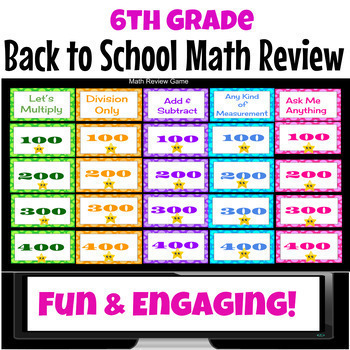 Preview of 6th Grade Beginning of the Year Math Review Game | 6th Grade Back to School Game