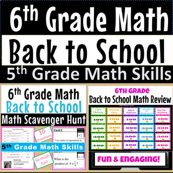Preview of 6th Grade Back to School Math Review Activities 5th Grade Math Skills