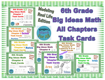 Preview of 6th Grade Big Ideas Math All Chapters Task Cards (MRL) - Editable